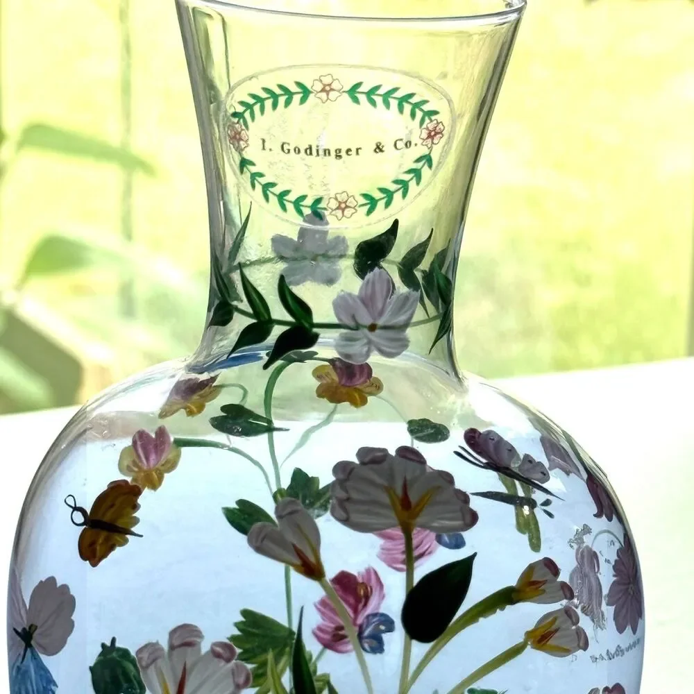 Vintage Hand Painted I.Godinger & Co Glass Tumble Up Floral & Insects Signed